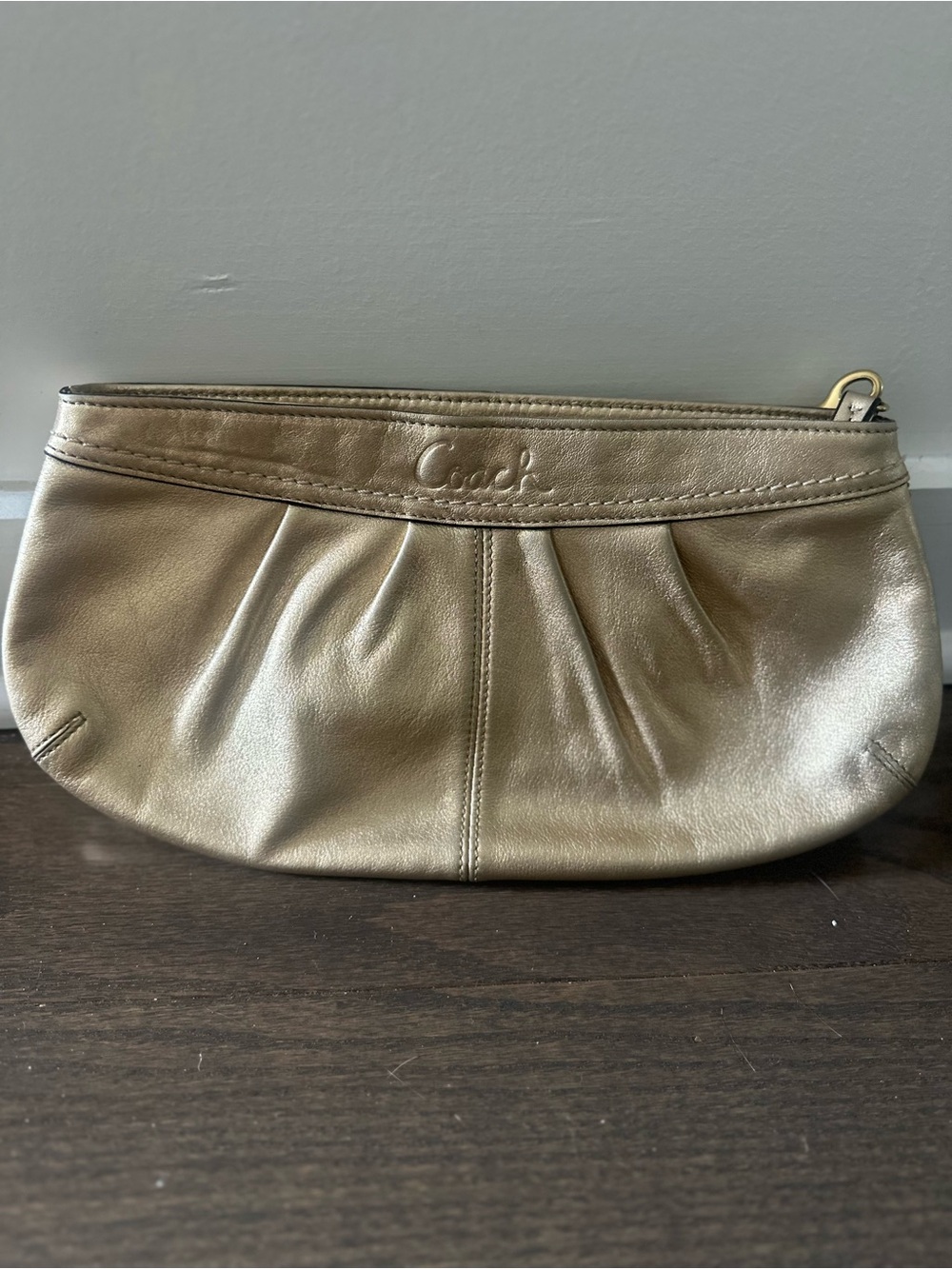 Coach Metallic Gold Leather Wristlet Clutch